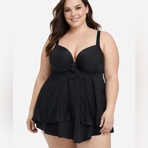 Torrid Black Tankini Swim Top Size 3F (3X 22/24) Peplum Supportive